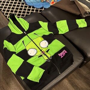 Nickelodeon Invader Zim Green and Black Zip-Up Sweater